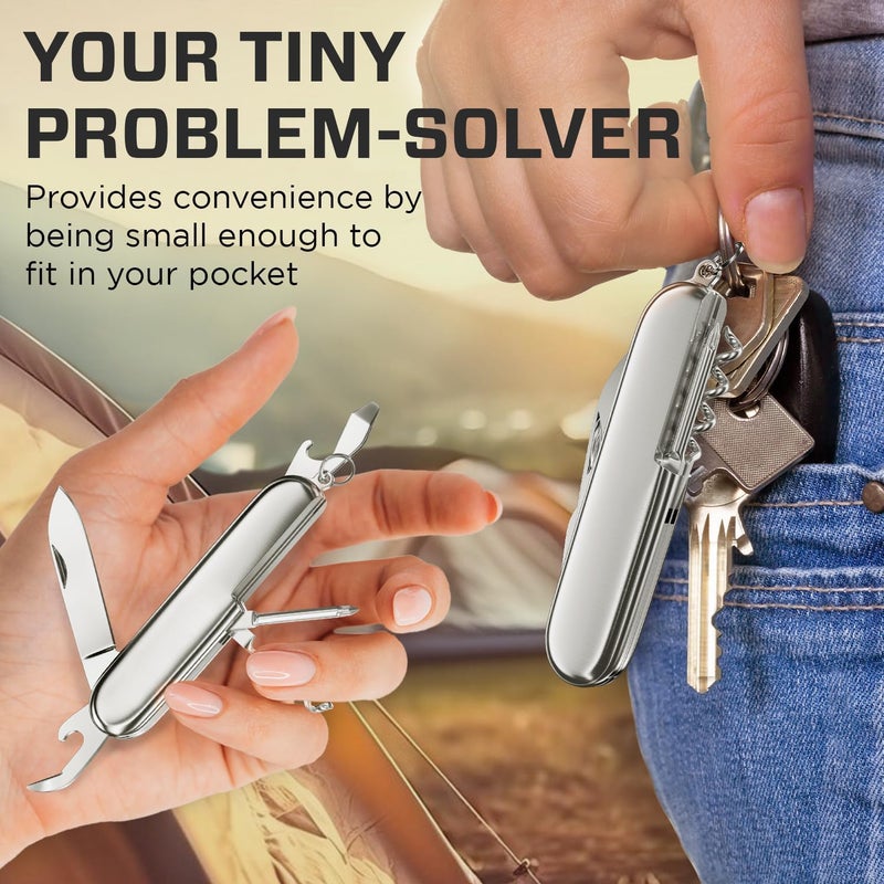 GOOD WORKER Small Pocket Knife 6 in 1 - Keychain Multitool - Compact Kids Pocket Knife with Bottle Opener, Can Opener, Corkscrew, Phillips Screwdriver - EDC Gift for Men, Women, Camping, Hiking, Travel - 5005 - Image 3